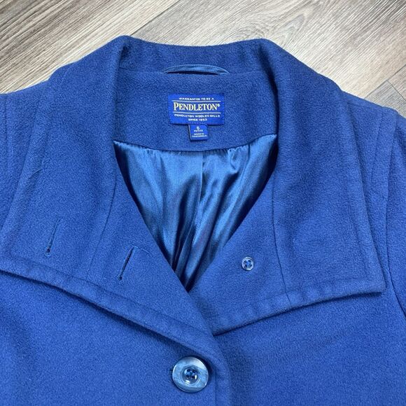 Pendleton Coat Womens 6 Petite Blue Wool Blend Lined Longline Button Up - Picture 2 of 9